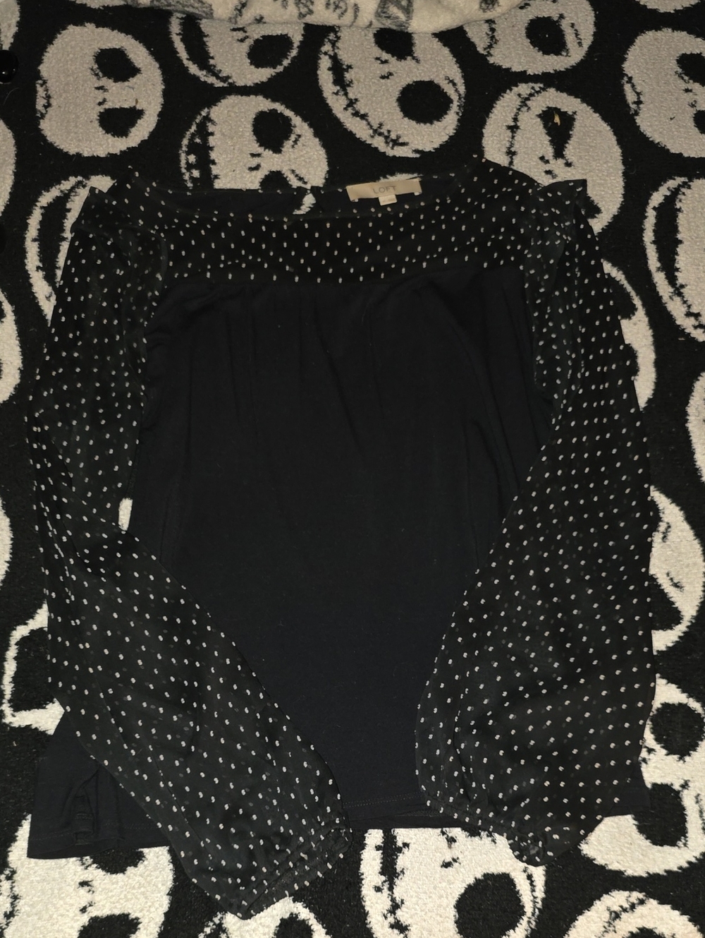 Loft - Black Polka Dot Long Sleeve Blouse (M)